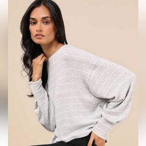 NWOT Lulus Effortless Skill Heather Grey and White Striped
Long Sleeve Top